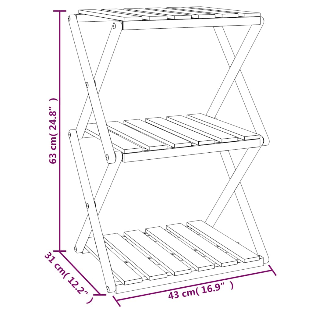 3-Tier Folding Shelf Brown 43x31x63 cm Solid Wood Acacia