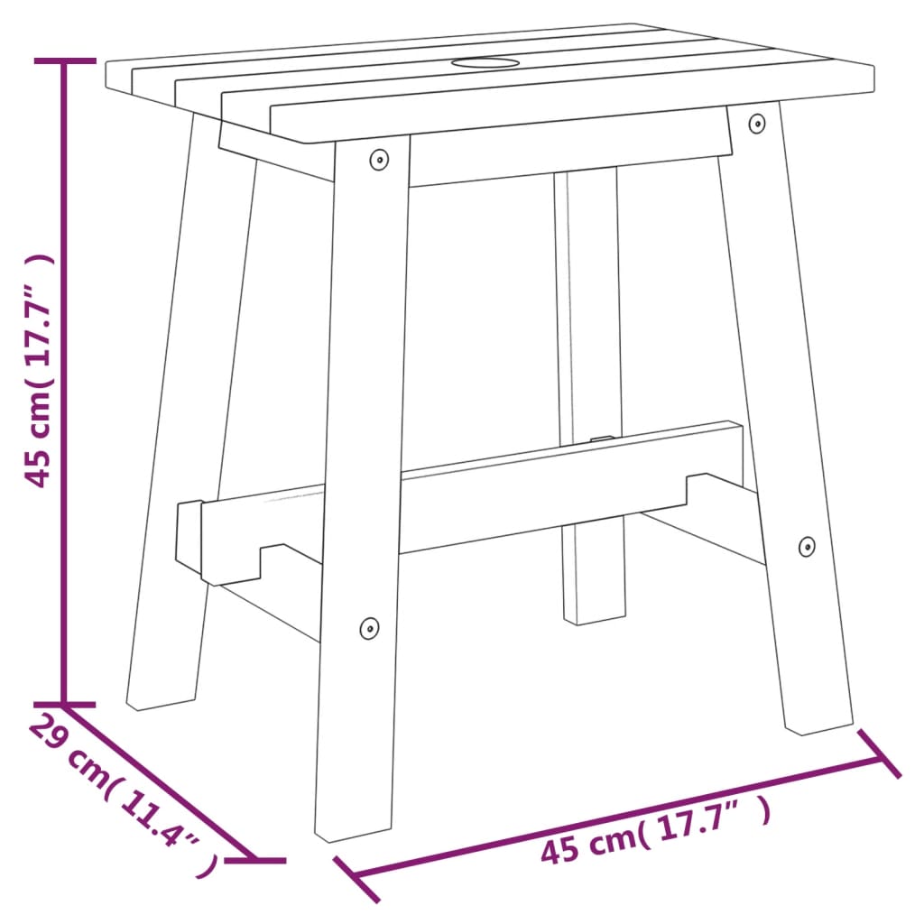 Stool 45x29x45 cm Rectangular Solid Wood Acacia