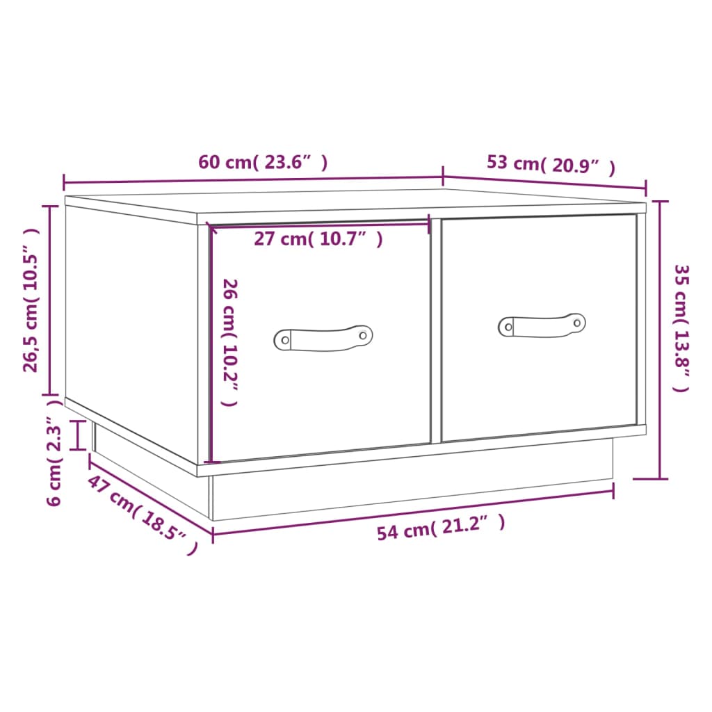 Coffee Table White 60x53x35 cm Solid Wood Pine