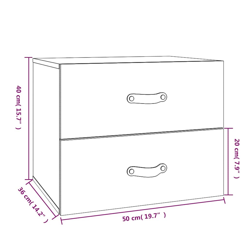 Wall-mounted Bedside Cabinet | Set of 2 | White | Solid pinewood