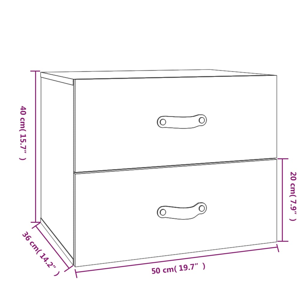 Wall-mounted Bedside Cabinet | Grey | Solid pinewood | 50 x 36 x 40 cm