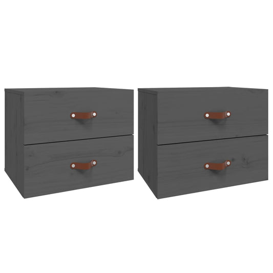 Wall-mounted Bedside Cabinet | Set of 2 | Grey | Solid pinewood | Medium