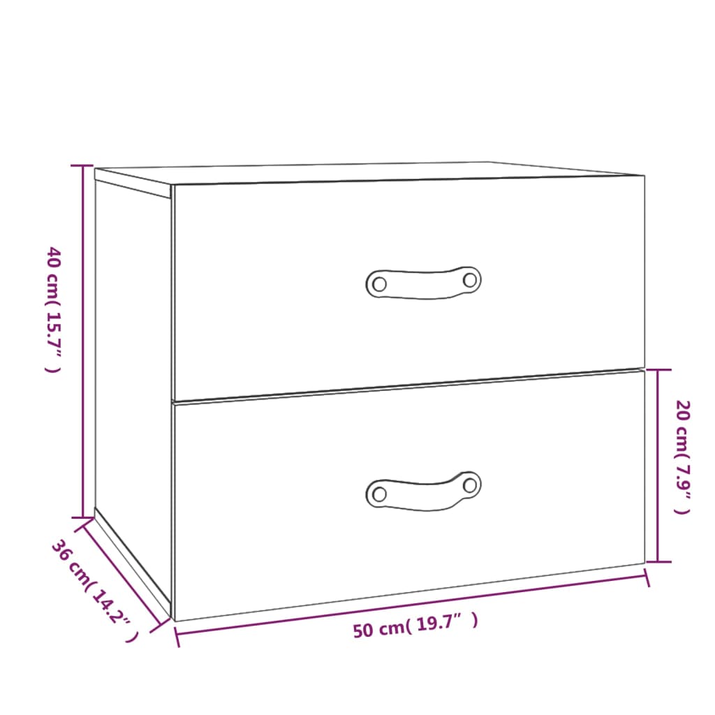 Wall-mounted Bedside Cabinet | Set of 2 | Black | Solid pine wood