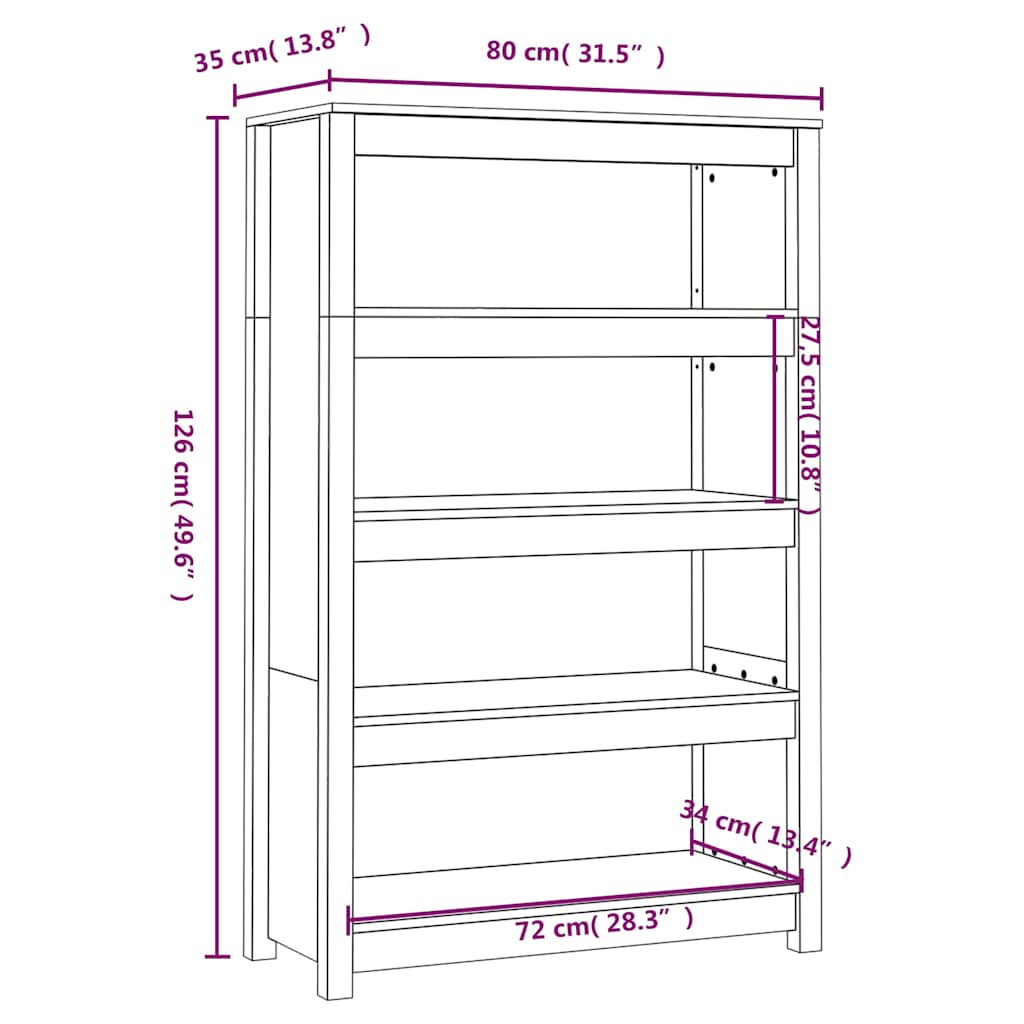 Book Cabinet Grey 80x35x126 cm Solid Wood Pine