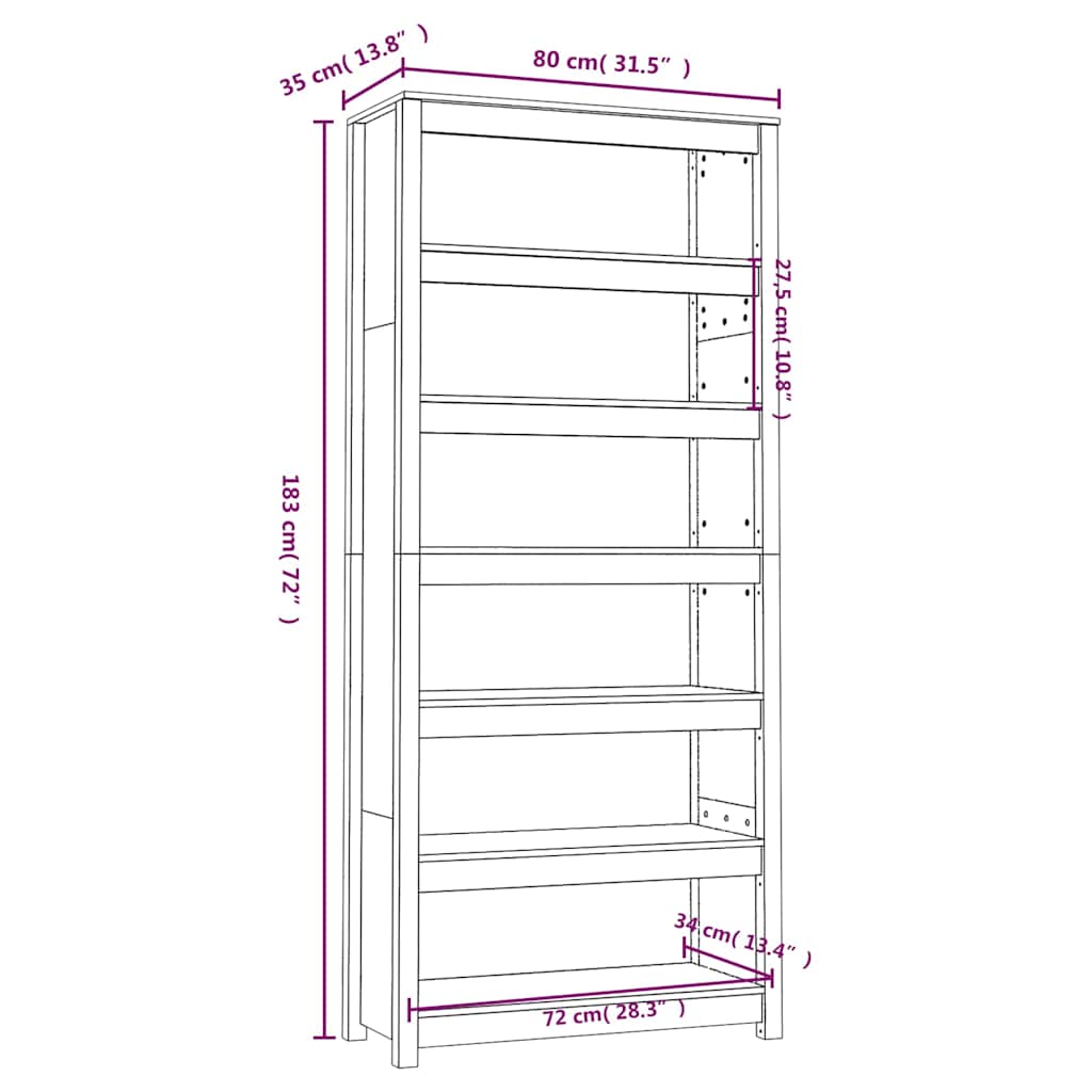 Book Cabinet White 80x35x183 cm Solid Wood Pine