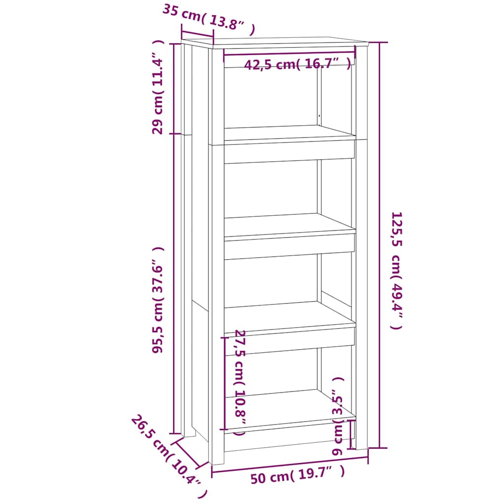 Book Cabinet Black 50x35x125,5 cm Solid Wood Pine