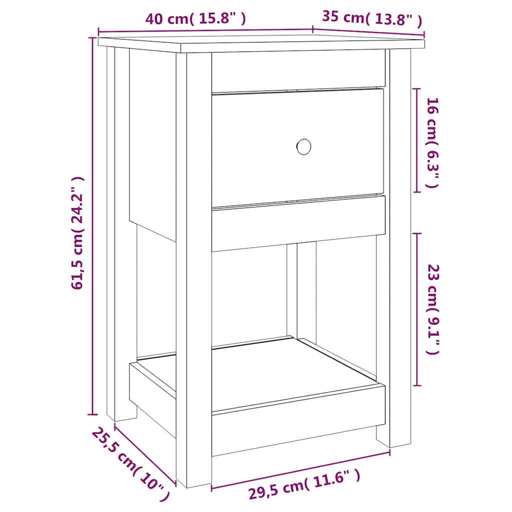 Bedside Cabinets 2 pcs 40x35x61,5 cm Solid Wood Pine