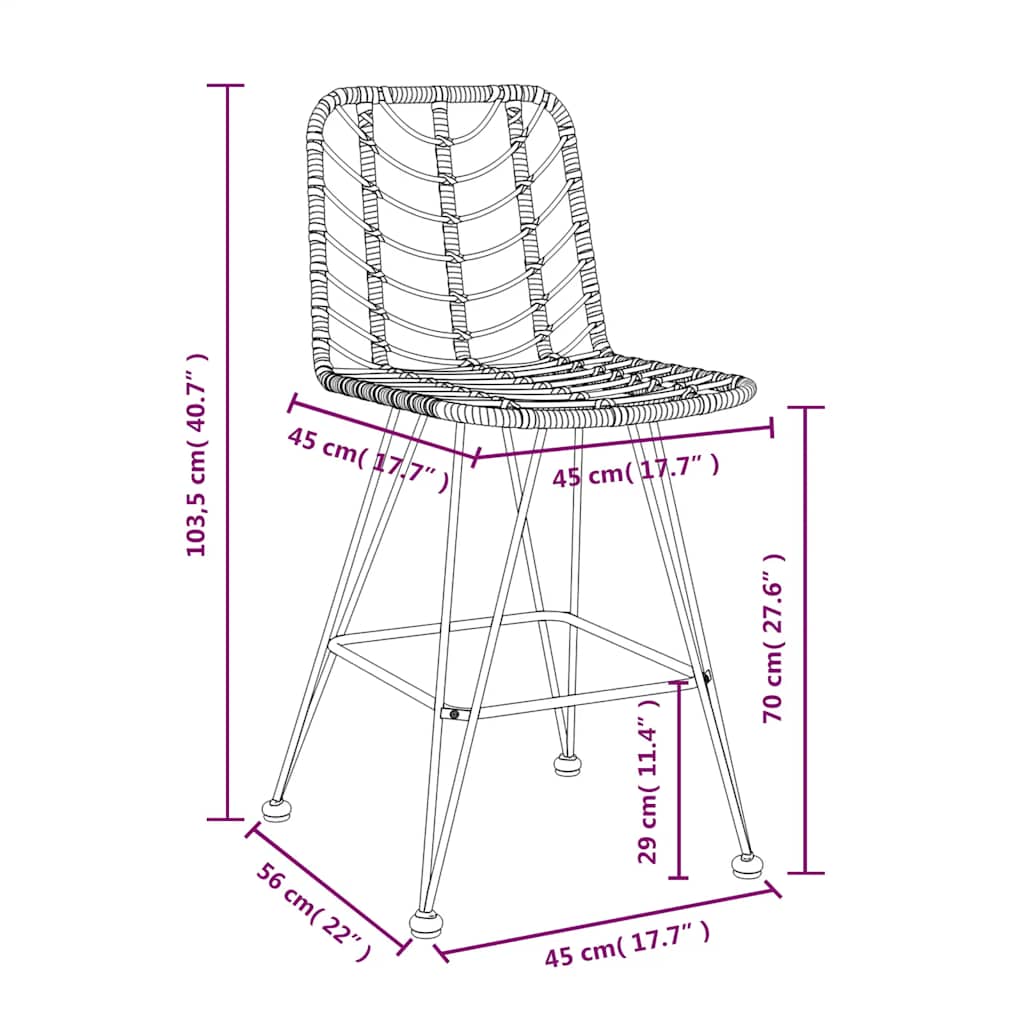 Bar Stools 2 pcs 45x56x103.5 cm PE Rattan and Steel