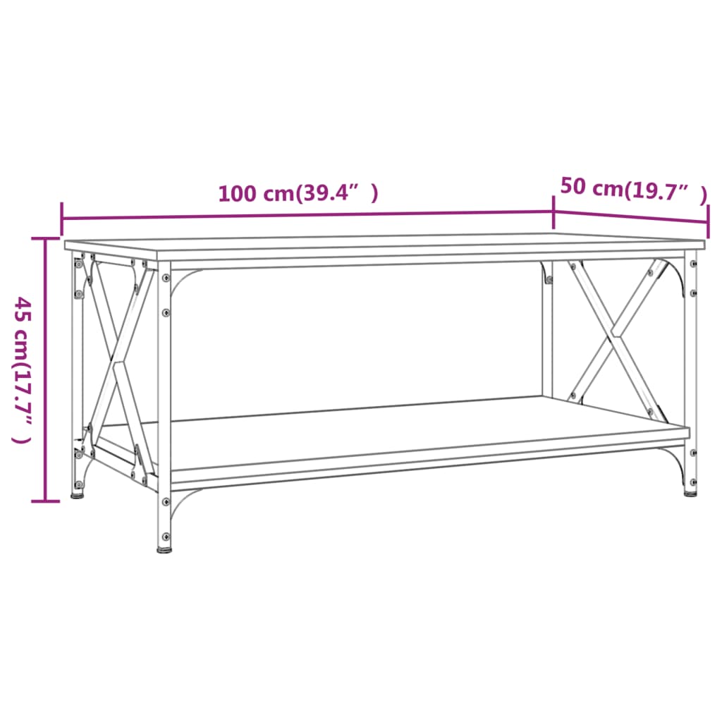 Coffee Table Black 39.4"x19.7"x17.7" Engineered Wood and Iron