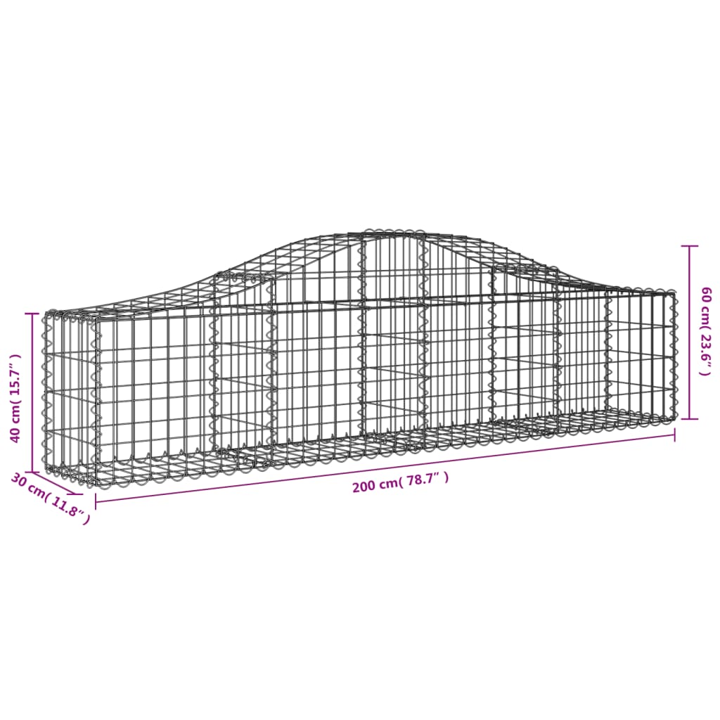Arched Gabion Baskets 10 pcs 200x30x40/60 cm Galvanised Iron