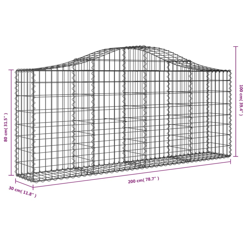 Arched Gabion Baskets 3 pcs 200x30x80/100 cm Galvanised Iron
