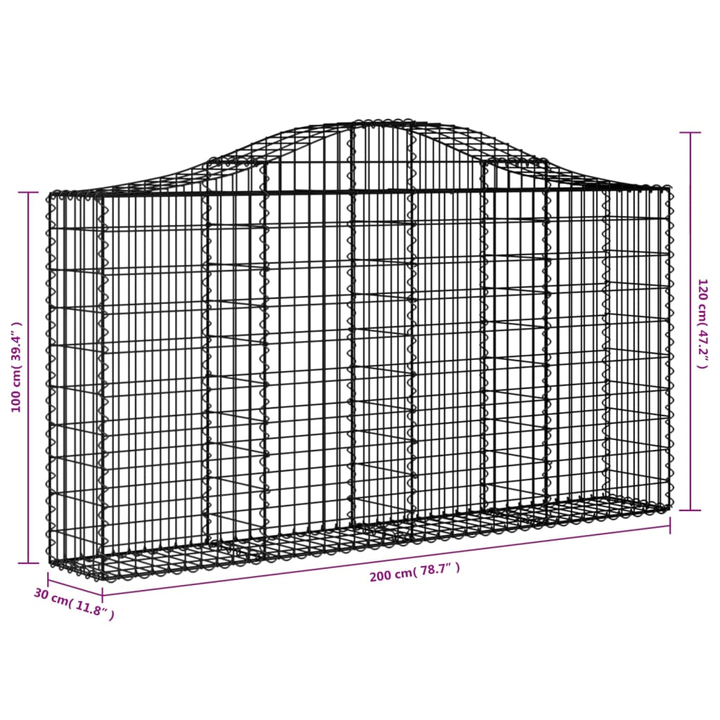 Arched Gabion Baskets 11 pcs 200x30x100/120 cm Galvanised Iron