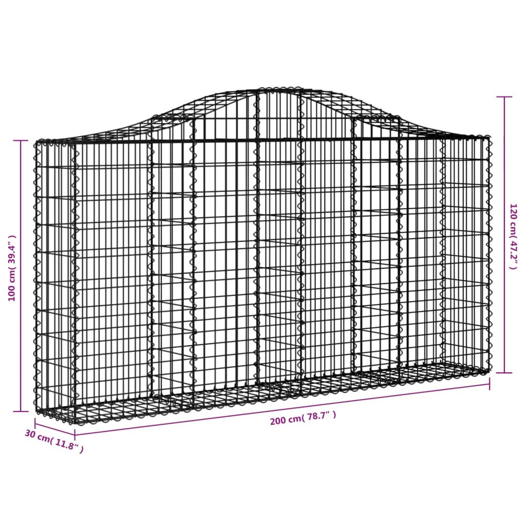 Arched Gabion Baskets 30 pcs 200x30x100/120 cm Galvanised Iron