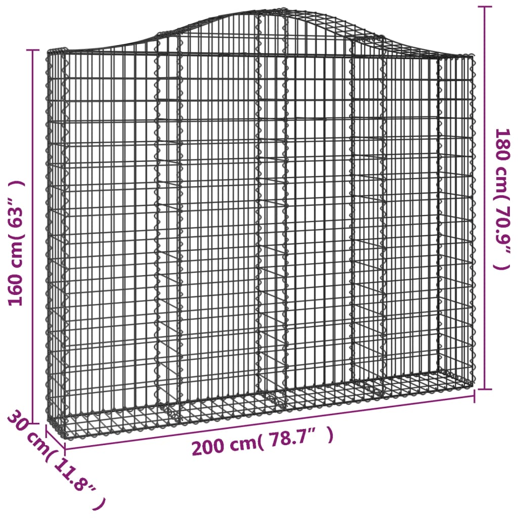 Arched Gabion Baskets 4 pcs 200x30x160/180 cm Galvanised Iron