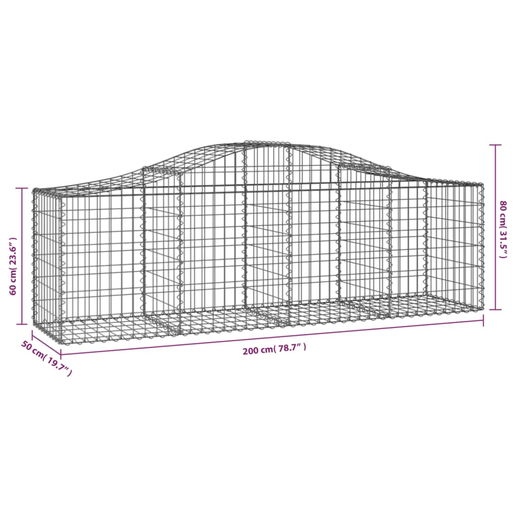 Arched Gabion Baskets 20 pcs 200x50x60/80 cm Galvanised Iron