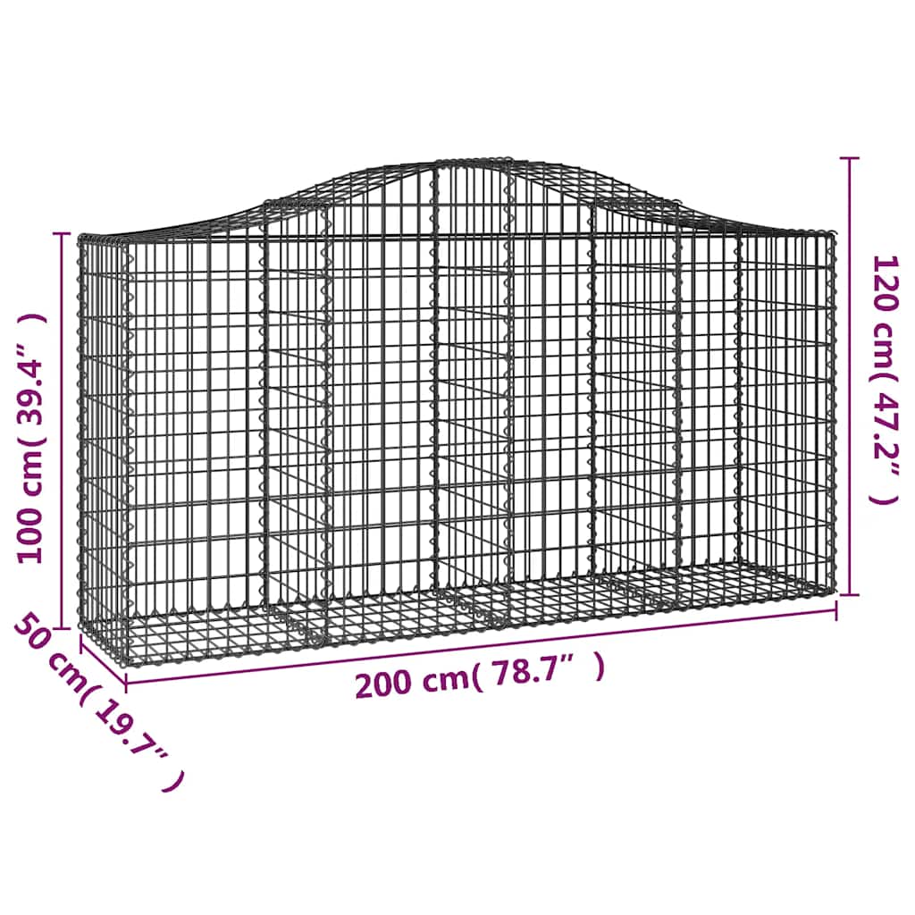 Arched Gabion Baskets 18 pcs 200x50x100/120 cm Galvanised Iron