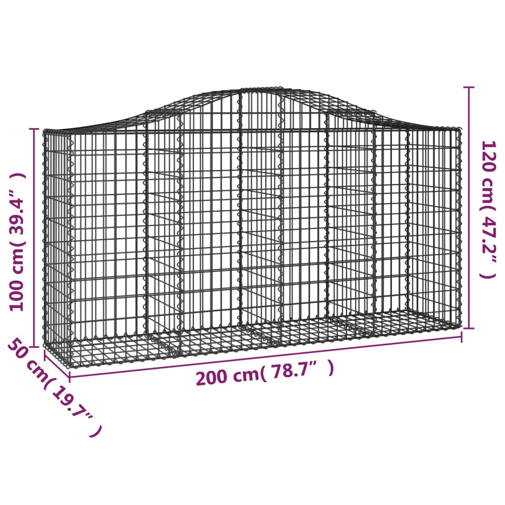 Arched Gabion Baskets 40 pcs 200x50x100/120 cm Galvanised Iron