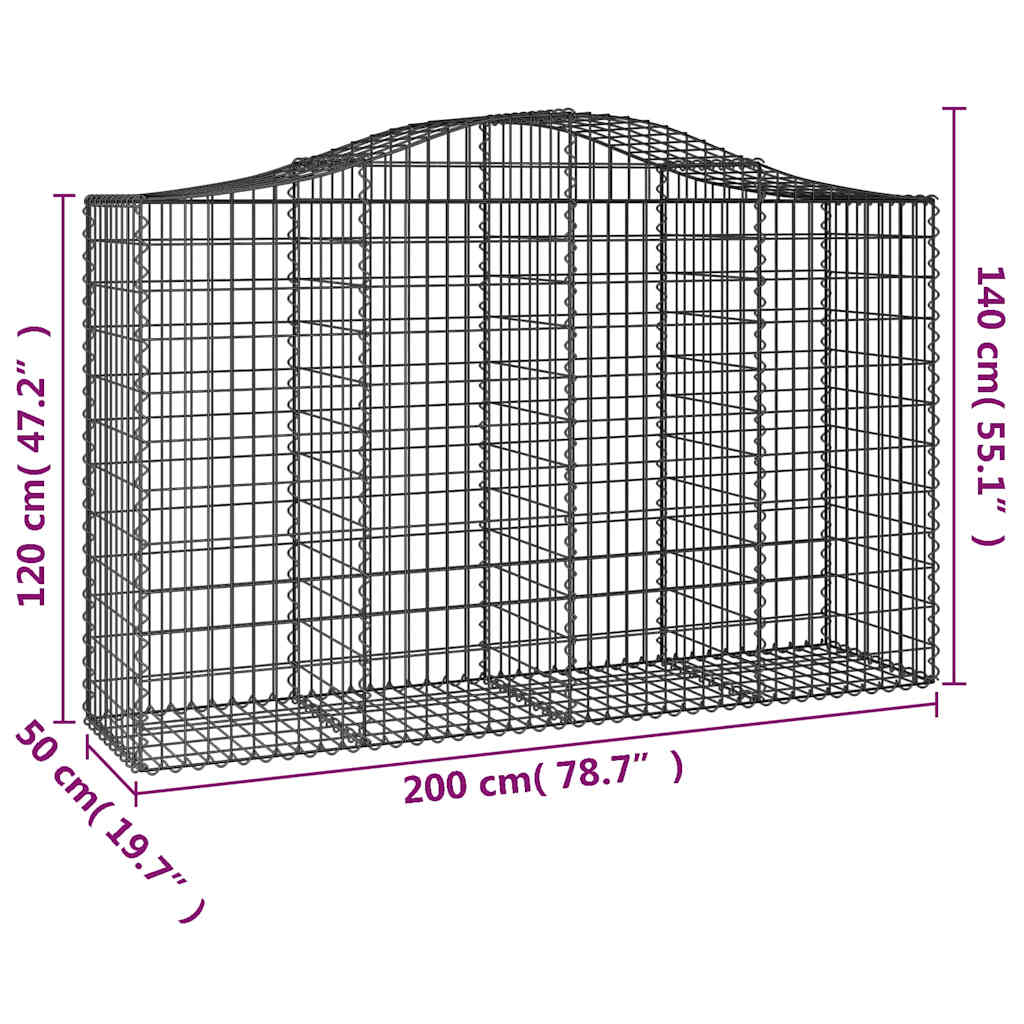 Arched Gabion Baskets 5 pcs 200x50x120/140 cm Galvanised Iron