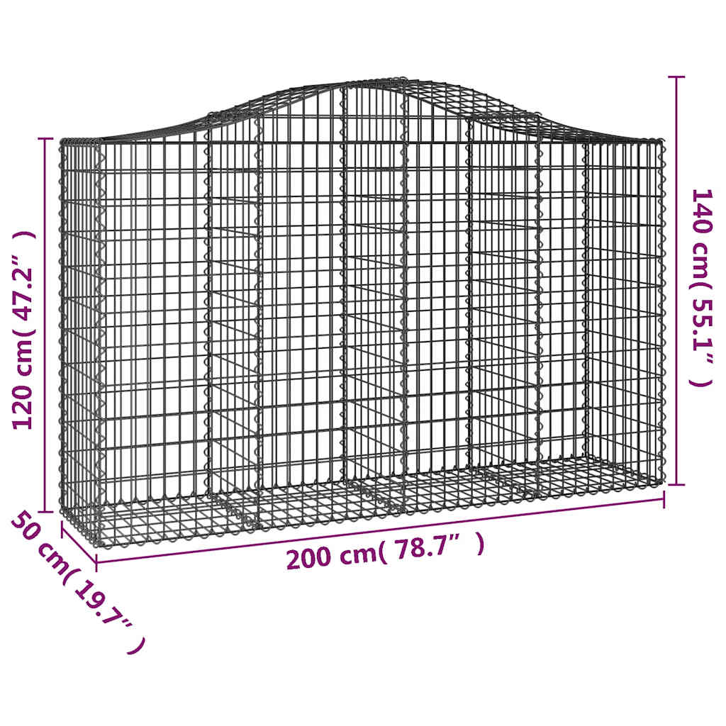 Arched Gabion Baskets 10 pcs 200x50x120/140 cm Galvanised Iron