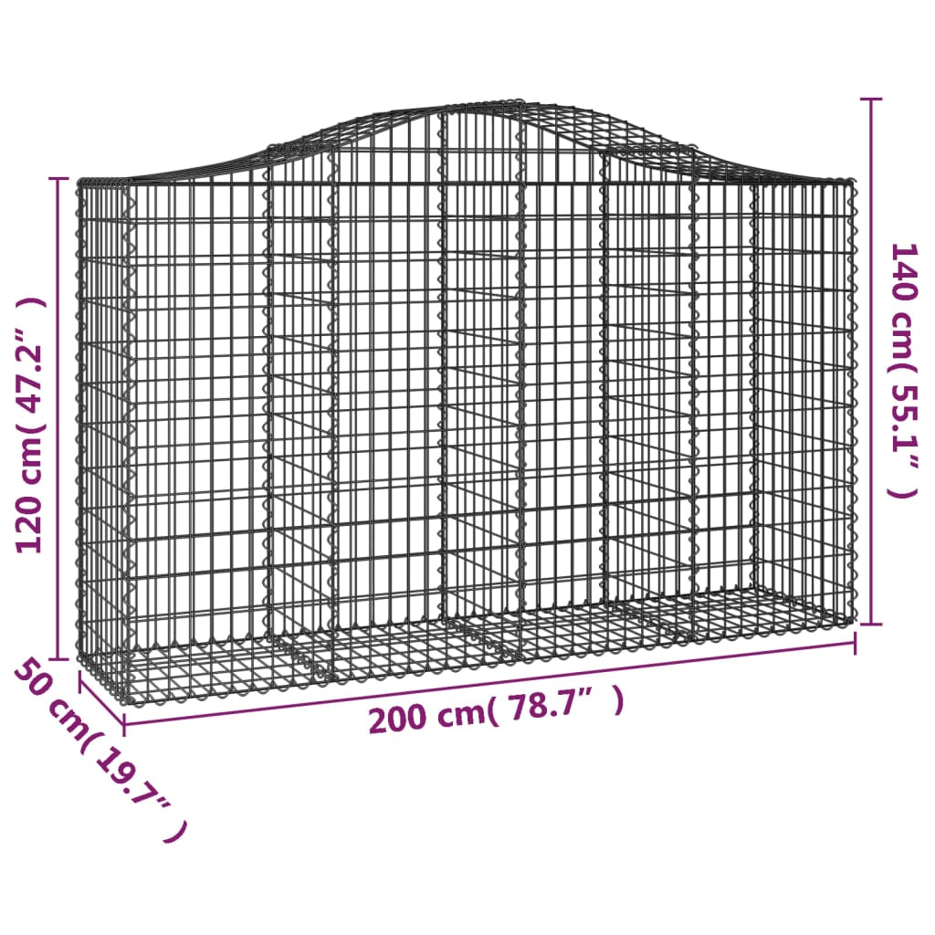 Arched Gabion Baskets 18 pcs 200x50x120/140 cm Galvanised Iron