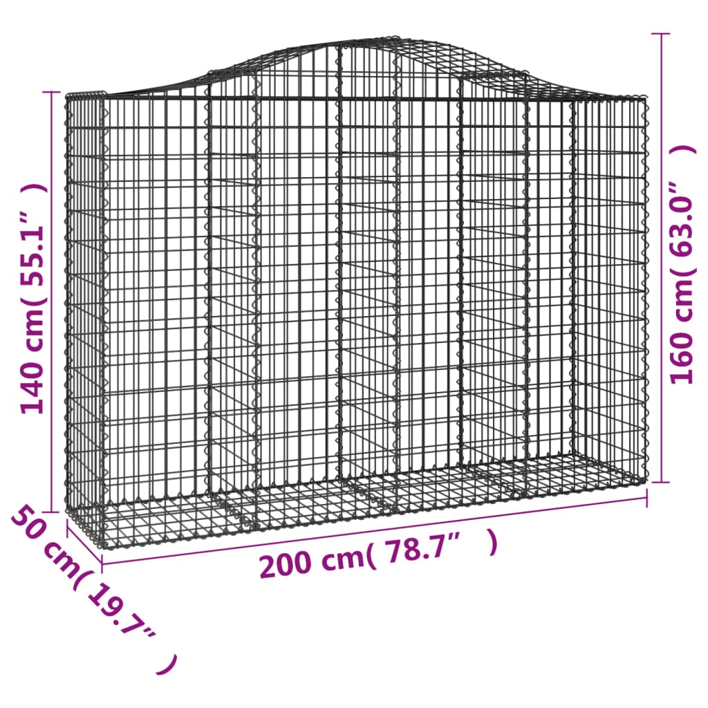 Arched Gabion Baskets 15 pcs 200x50x140/160 cm Galvanised Iron