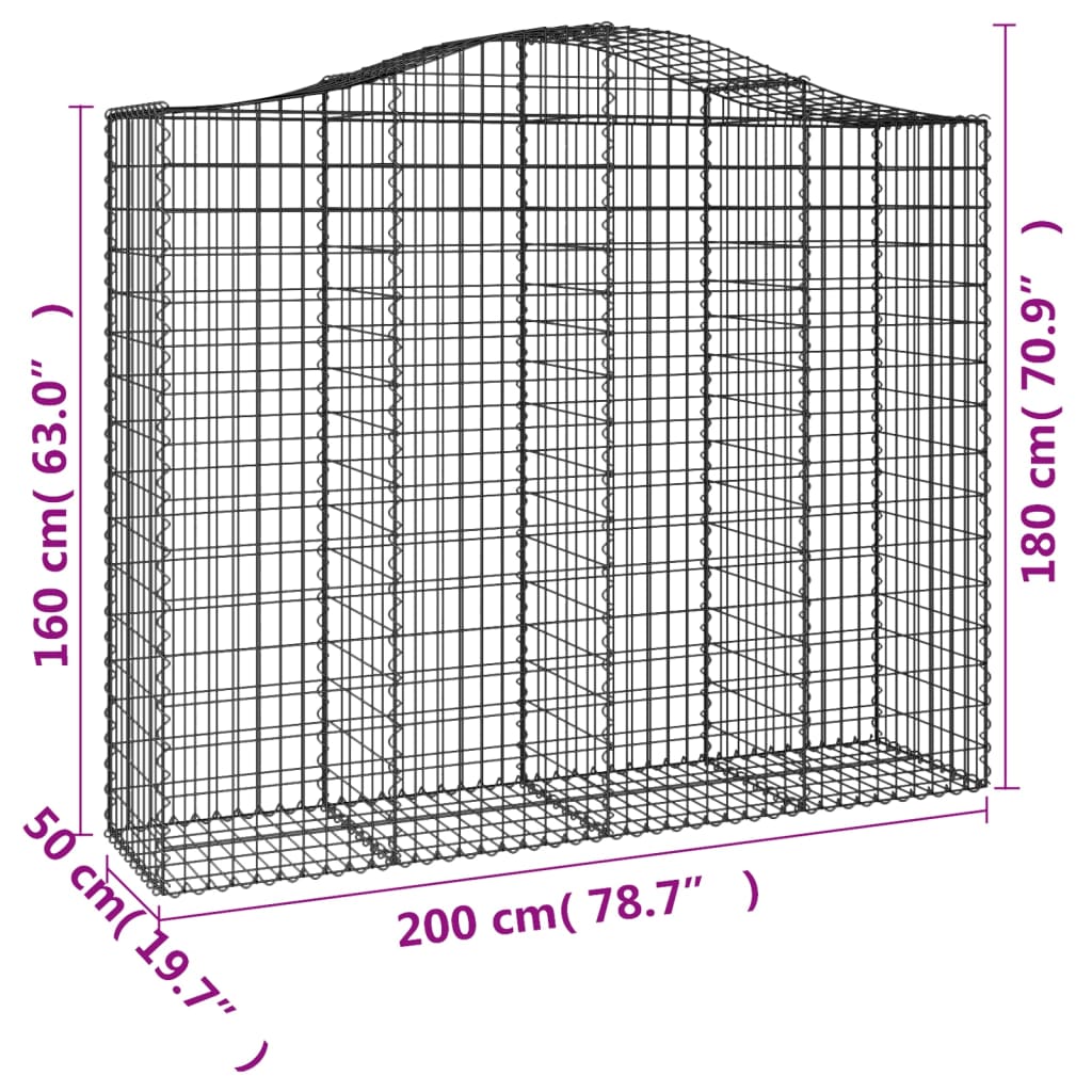 Arched Gabion Baskets 11 pcs 200x50x160/180 cm Galvanised Iron