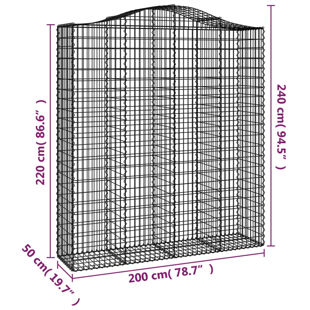 Arched Gabion Baskets 3 pcs 200x50x220/240 cm Galvanised Iron