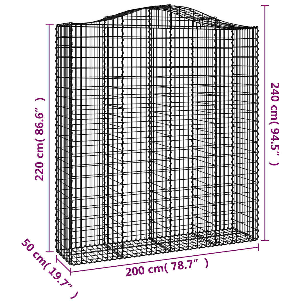 Arched Gabion Baskets 7 pcs 200x50x220/240 cm Galvanised Iron
