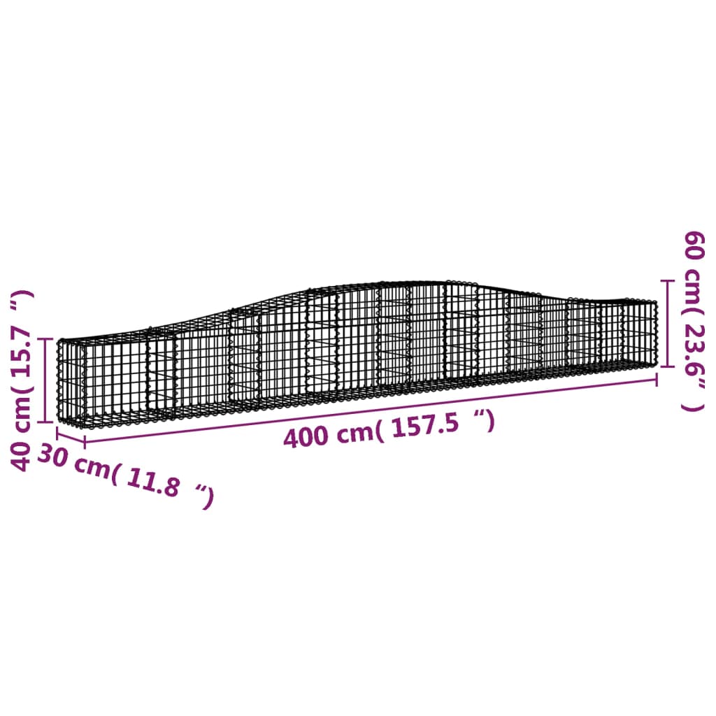 Arched Gabion Baskets 2 pcs 400x30x40/60 cm Galvanised Iron