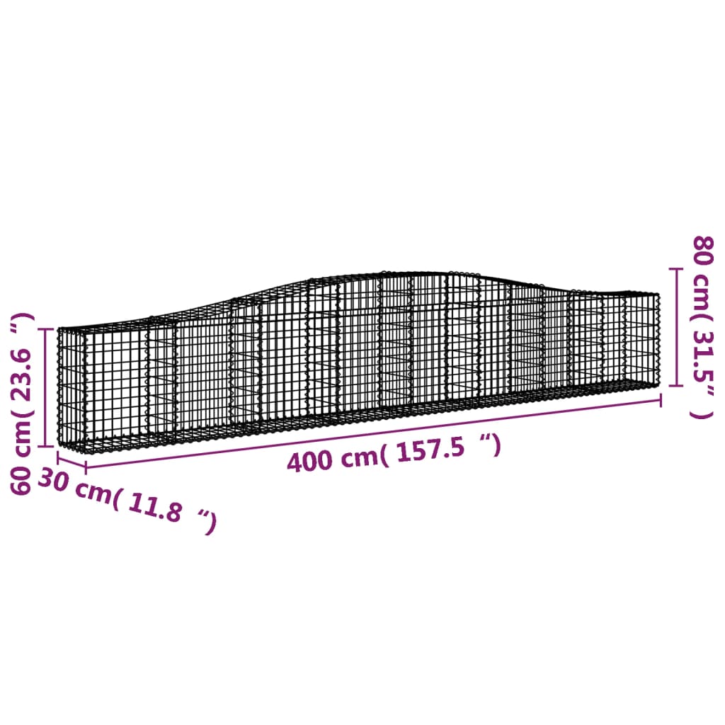Arched Gabion Baskets 9 pcs 400x30x60/80 cm Galvanised Iron