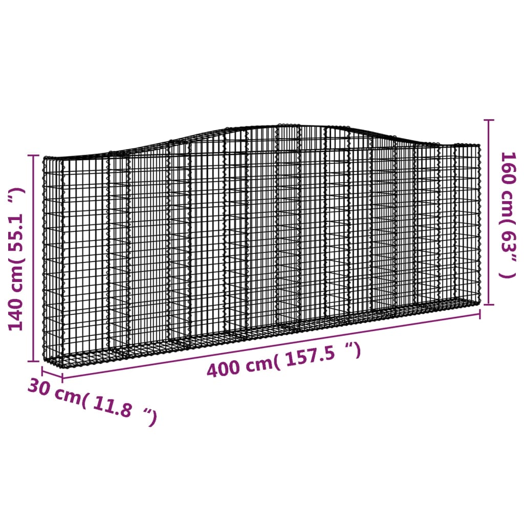 Arched Gabion Baskets 9 pcs 400x30x140/160 cm Galvanised Iron