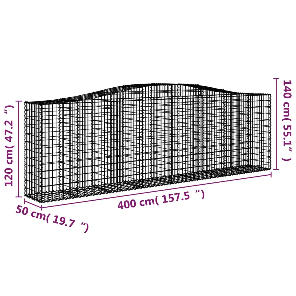 Arched Gabion Baskets 15 pcs 400x50x120/140 cm Galvanised Iron