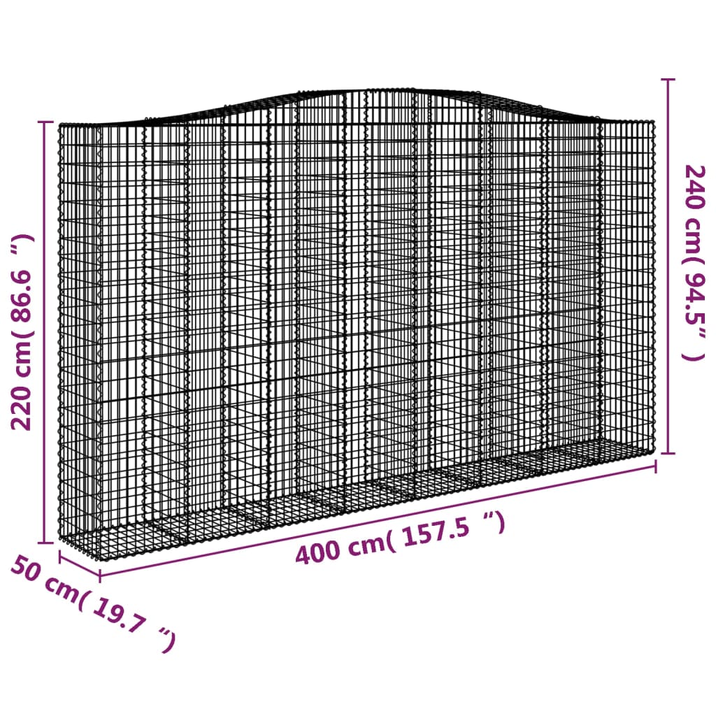 Arched Gabion Baskets 4 pcs 400x50x220/240 cm Galvanised Iron