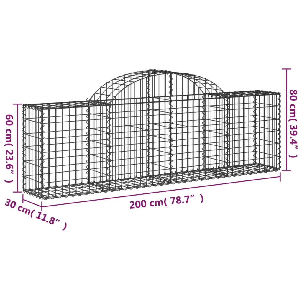 Arched Gabion Baskets 18 pcs 200x30x60/80 cm Galvanised Iron