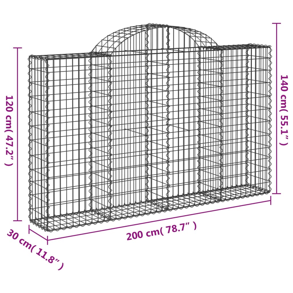 Arched Gabion Baskets 7 pcs 200x30x120/140 cm Galvanised Iron