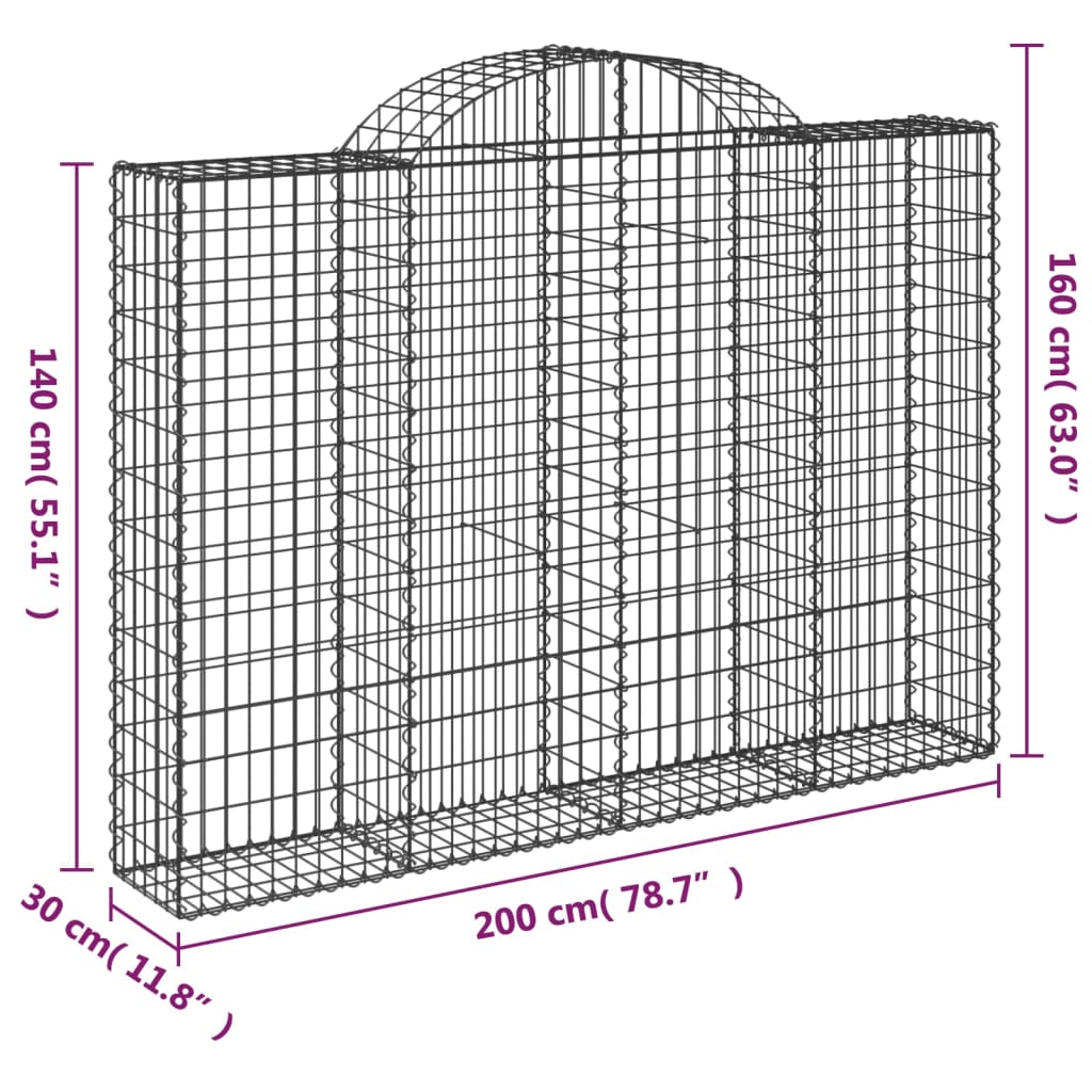 Arched Gabion Baskets 4 pcs 200x30x140/160 cm Galvanised Iron
