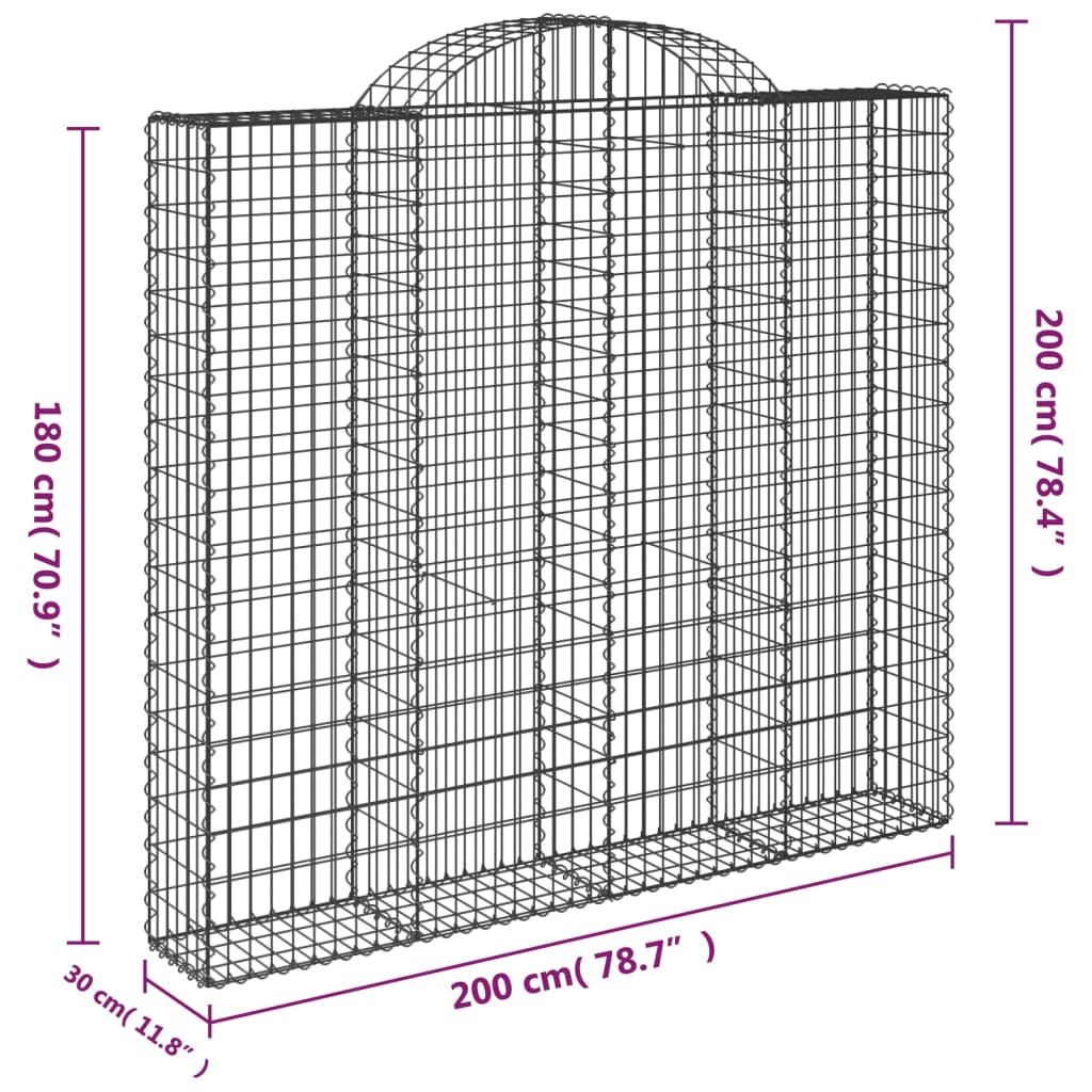 Arched Gabion Baskets 5 pcs 200x30x180/200 cm Galvanised Iron