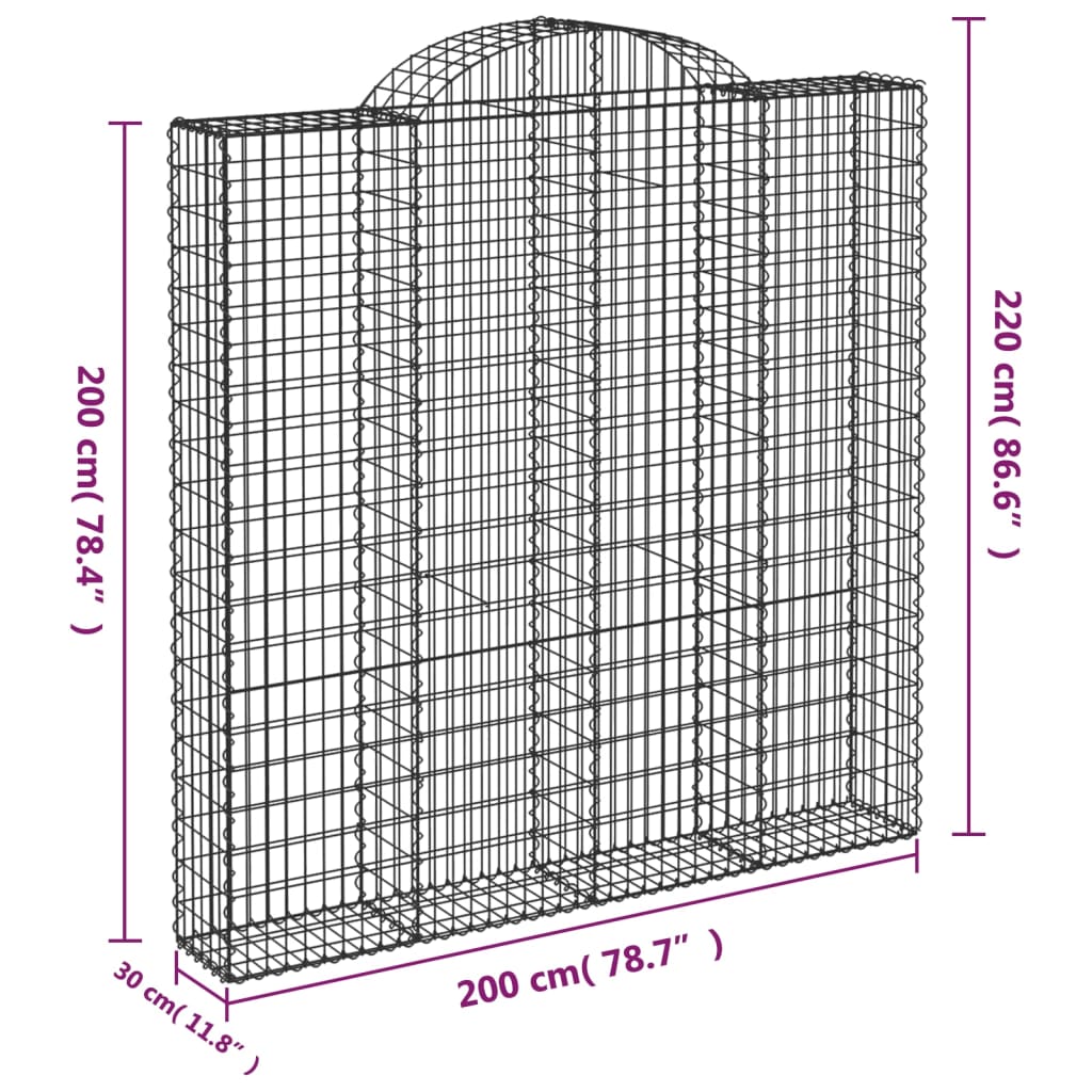Arched Gabion Baskets 3 pcs 200x30x200/220 cm Galvanised Iron