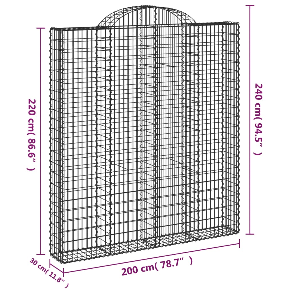 Arched Gabion Baskets 4 pcs 200x30x220/240 cm Galvanised Iron