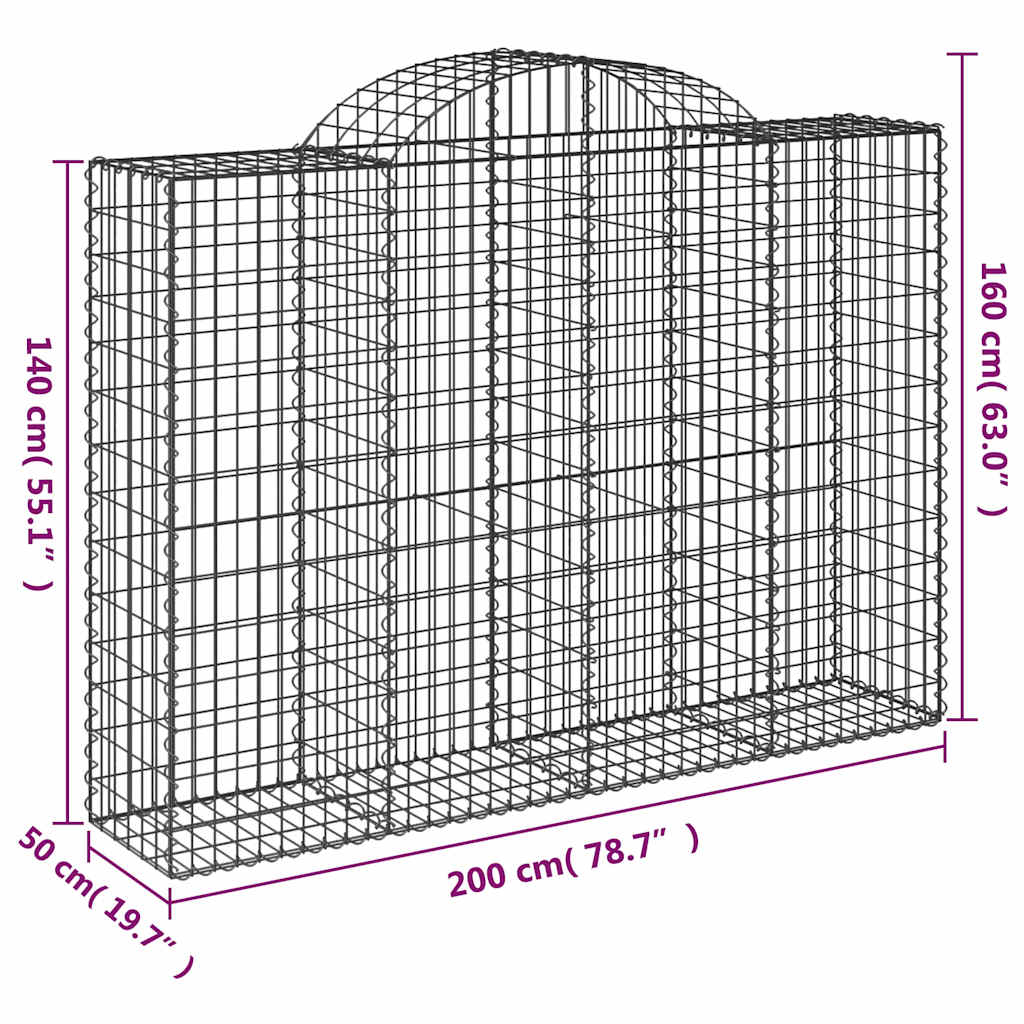 Arched Gabion Baskets 10 pcs 200x50x140/160 cm Galvanised Iron