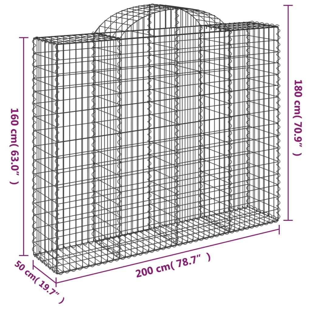 Arched Gabion Baskets 12 pcs 200x50x160/180 cm Galvanised Iron