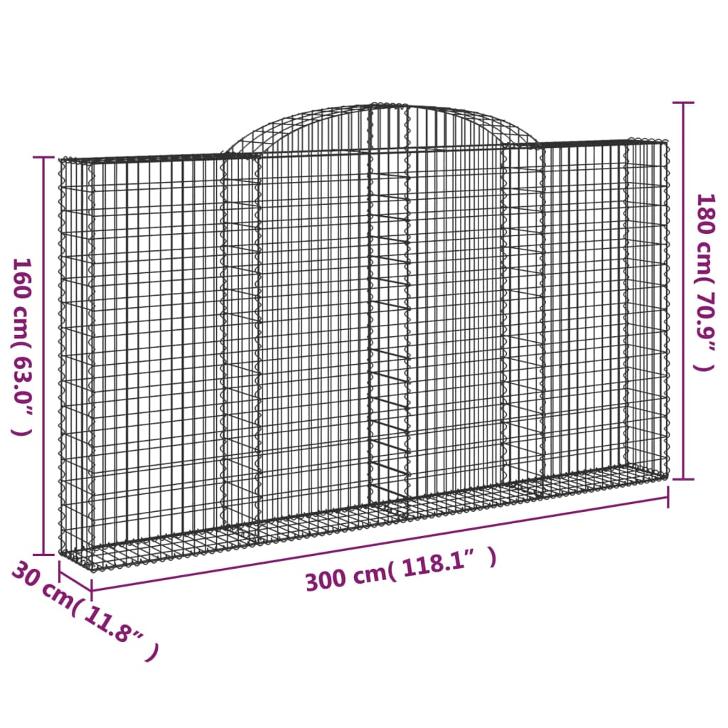 Arched Gabion Baskets 2 pcs 300x30x160/180 cm Galvanised Iron