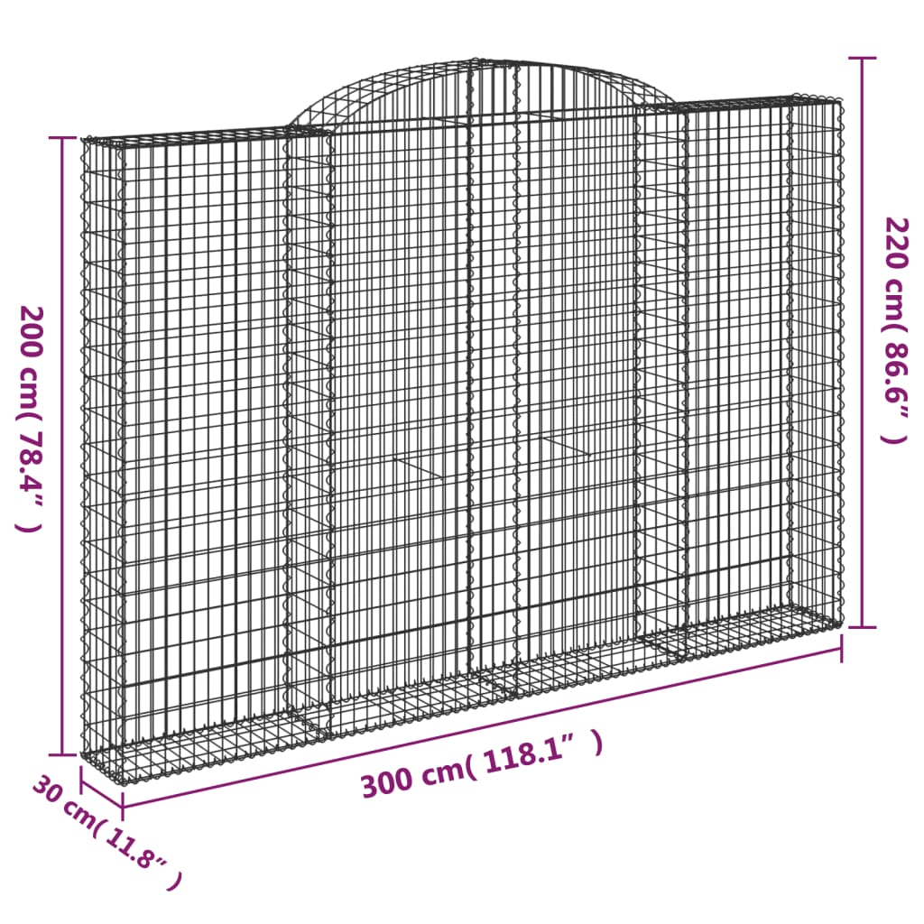 Arched Gabion Baskets 3 pcs 300x30x200/220 cm Galvanised Iron