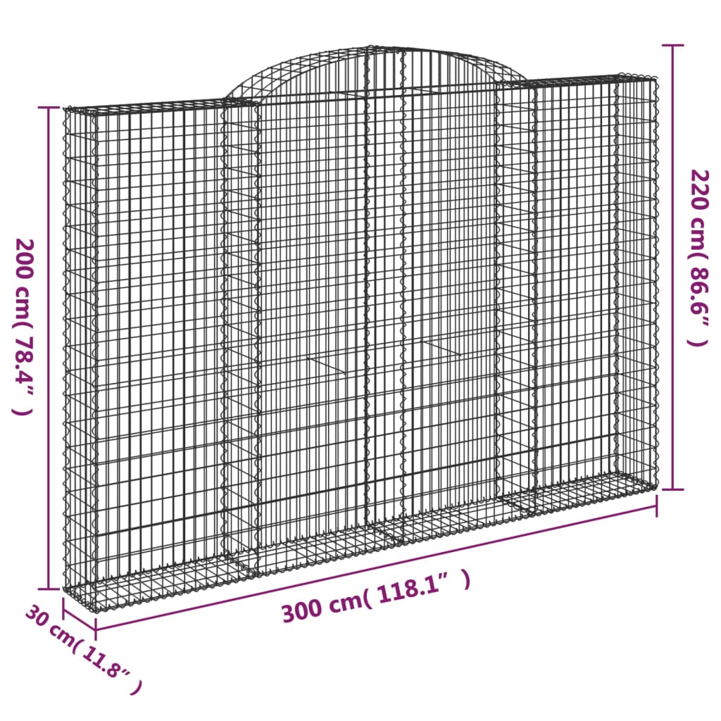 Arched Gabion Baskets 4 pcs 300x30x200/220 cm Galvanised Iron