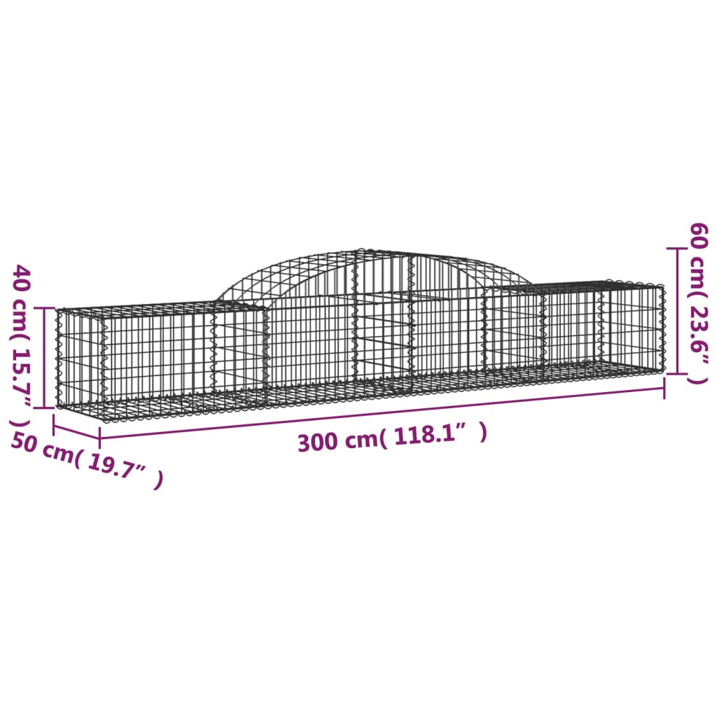 Arched Gabion Baskets 25 pcs 300x50x40/60 cm Galvanised Iron