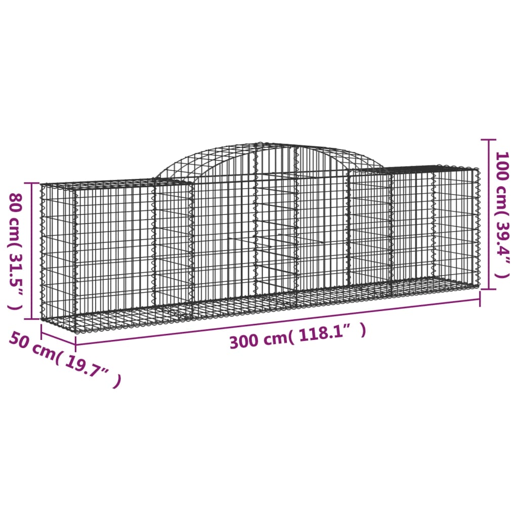 Arched Gabion Baskets 2 pcs 300x50x80/100 cm Galvanised Iron