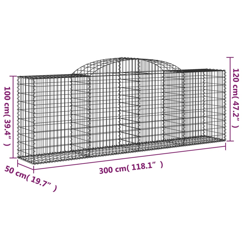Arched Gabion Baskets 15 pcs 300x50x100/120 cm Galvanised Iron