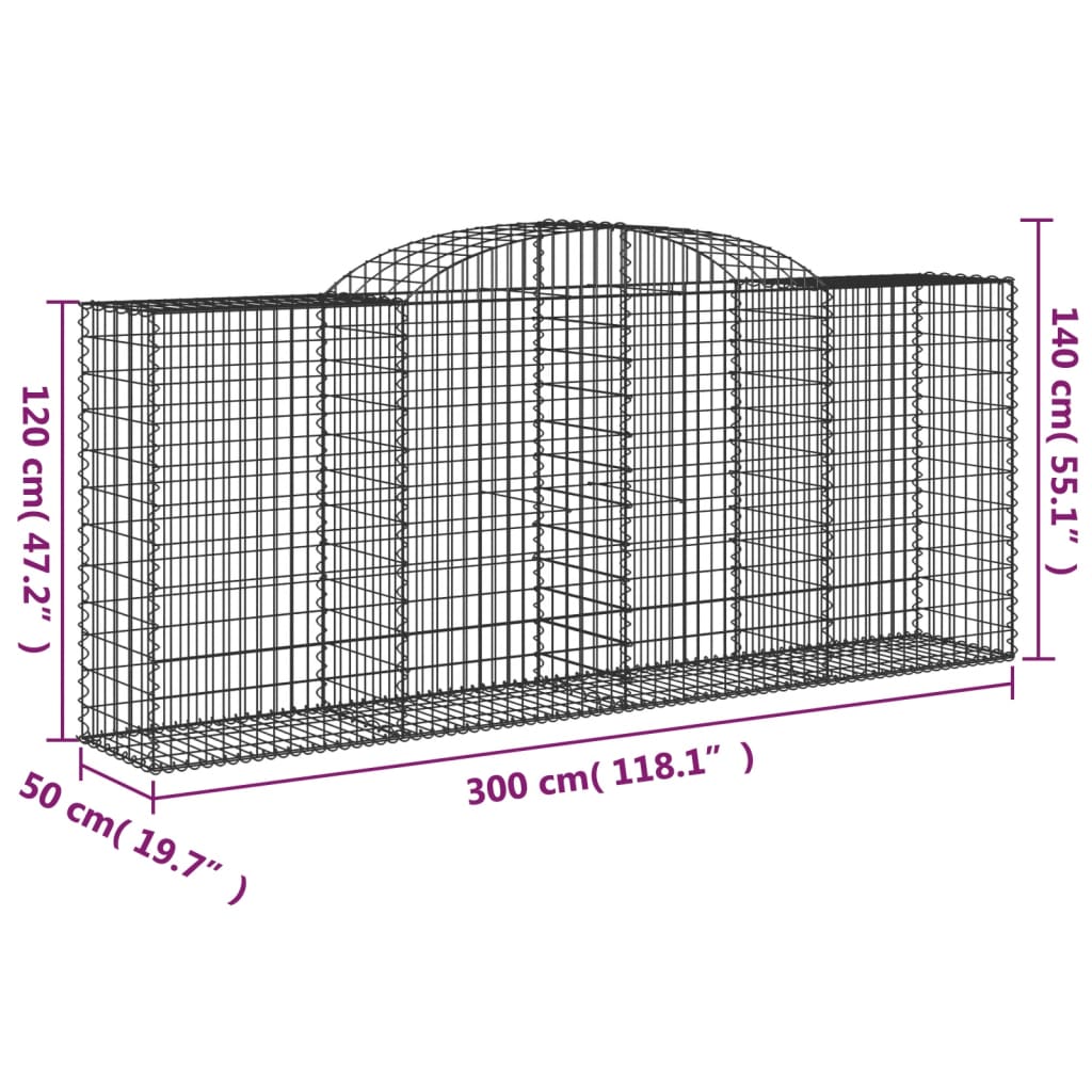 Arched Gabion Baskets 15 pcs 300x50x120/140 cm Galvanised Iron
