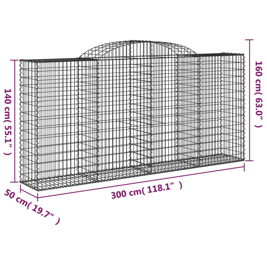 Arched Gabion Baskets 30 pcs 300x50x140/160 cm Galvanised Iron