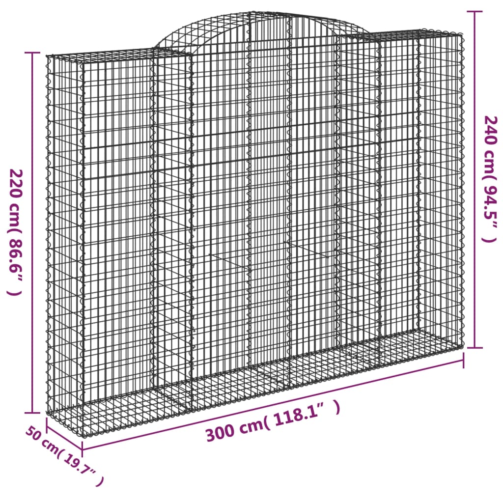 Arched Gabion Baskets 2 pcs 300x50x220/240 cm Galvanised Iron